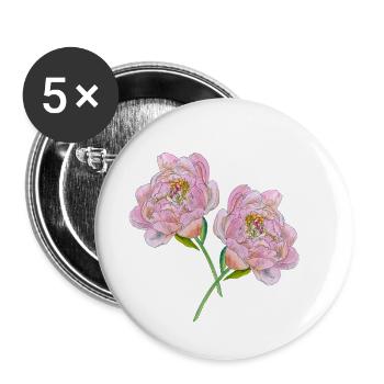 Pink peonies - Buttons small 1''/25 mm (5-pack) - white - Front