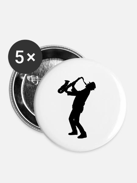 Saxophon Spieler Jazz Musik - Buttons klein 25 mm (5er Pack) - Weiß