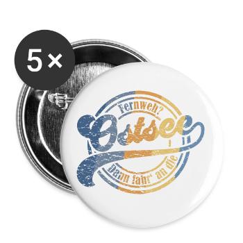 Fernweh? - Dann fahr' an die Ostsee - Buttons klein 25 mm (5er Pack) - Weiß - Vorne