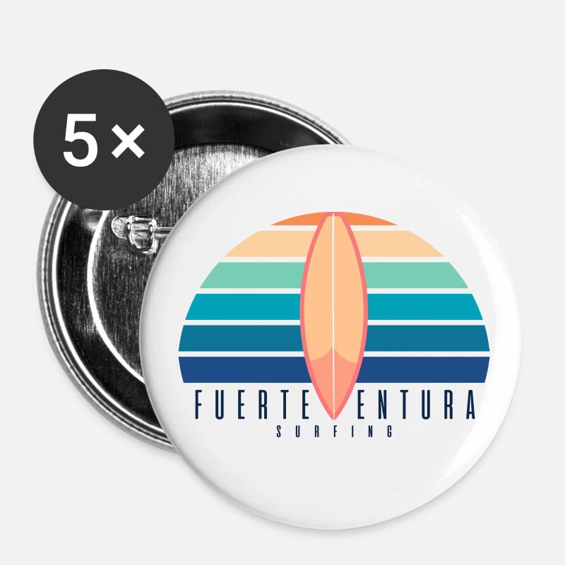 Fuerteventura Surf - Lot de 5 petits badges (25 mm) - blanc
