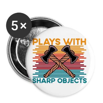 Axe Throwing plays with sharp objects funny saying - Buttons klein 25 mm (5er Pack) - Weiß - Vorne