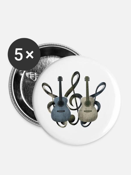 Gitarren Notenschlüssel - Buttons klein 25 mm (5er Pack) - Weiß