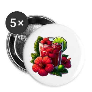 Hibiskustee mit roten Blüten - Buttons klein 25 mm (5er Pack) - Weiß - Vorne