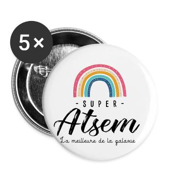 Atsem cadeau atsem super Atsem meilleure - Lot de 5 petits badges (25 mm) - blanc - Devant