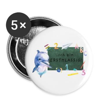 Schulanfang Delfin - Buttons klein 25 mm (5er Pack) - Weiß - Vorne
