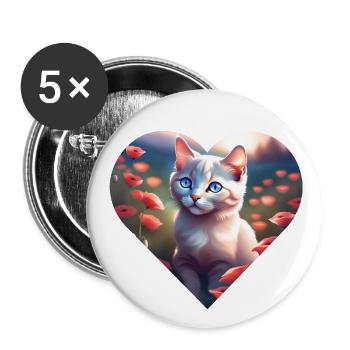 Petit chat blanc au milieu des coquelicots - Lot de 5 petits badges (25 mm) - blanc - Devant