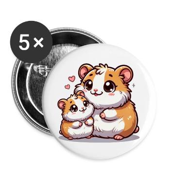 Loving Hamster Parent with Child - Buttons klein 25 mm (5er Pack) - Weiß - Vorne