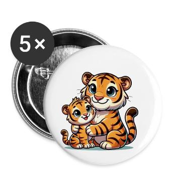 Loving Tiger Parent with Child - Buttons klein 25 mm (5er Pack) - Weiß - Vorne