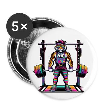 Muscular Rainbow Tiger Deadlifting - Buttons klein 25 mm (5er Pack) - Weiß - Vorne