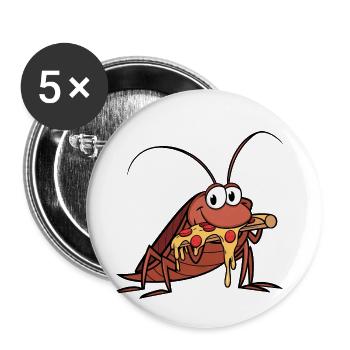 Mignon cafard de dessin animé avec pizza au salami - Lot de 5 petits badges (25 mm) - blanc - Devant