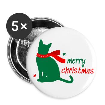 Chat Star Animal Cadeau d’écharpe de Noël - Lot de 5 petits badges (25 mm) - blanc - Devant