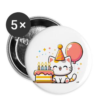 Cat Kid Celebrating Birthday - Buttons klein 25 mm (5er Pack) - Weiß - Vorne