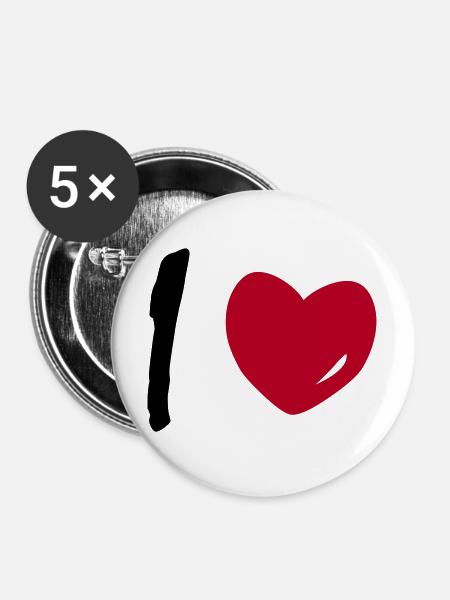 I love - Buttons klein 25 mm (5er Pack) - Weiß