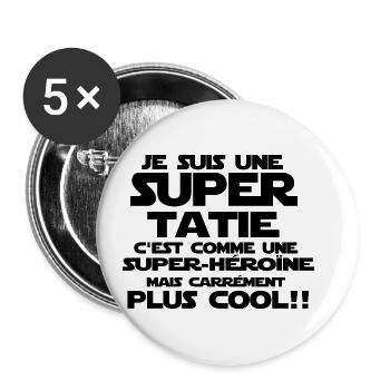 comme une super-héroine (tatie) - Lot de 5 petits badges (25 mm) - blanc - Devant