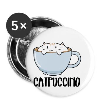 Lustige niedliche Katze auf einem Becher mit Kaffee - Catpuccino - Buttons klein 25 mm (5er Pack) - Weiß - Vorne