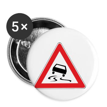 Panneau de signalisation route glissante - Lot de 5 petits badges (25 mm) - blanc - Devant