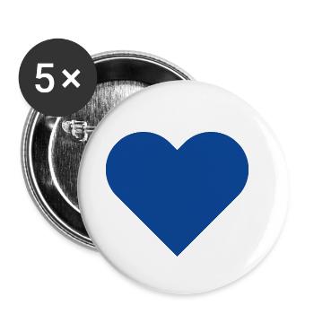 HEART blue - Buttons small 1''/25 mm (5-pack) - white - Front