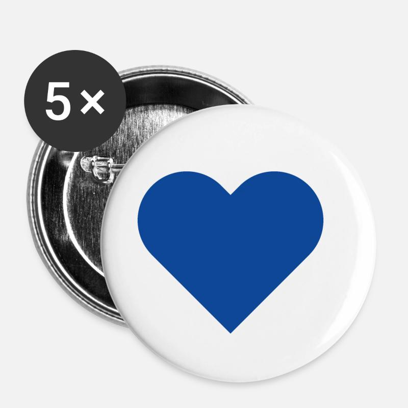 HEART blue - Buttons small 1''/25 mm (5-pack) - white