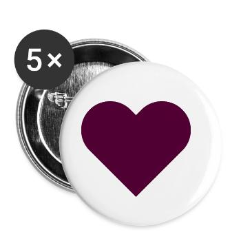 HERZ violett - Buttons klein 25 mm (5er Pack) - Weiß - Vorne