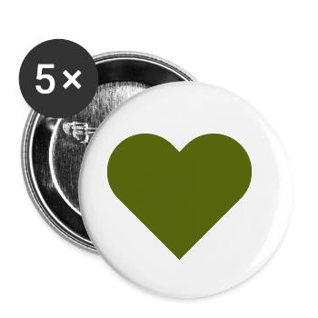 HERZ khaki - Buttons klein 25 mm (5er Pack) - Weiß - Vorne