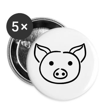 Cochon - dessin au trait - Lot de 5 petits badges (25 mm) - blanc - Devant