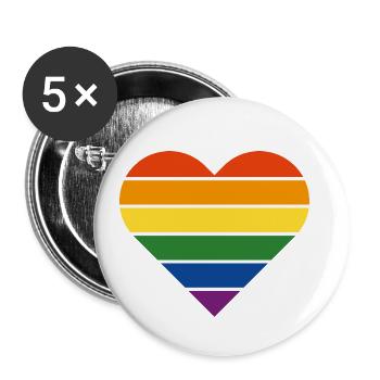 HERZ Regenbogen CSD - Buttons klein 25 mm (5er Pack) - Weiß - Vorne