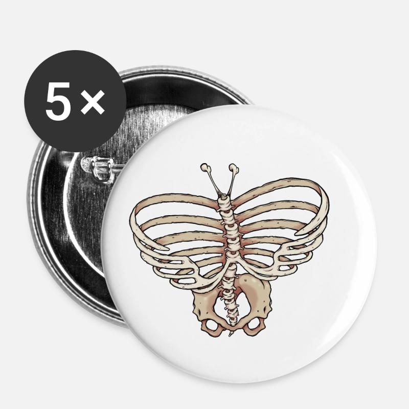 Schmetterling Skelett - Buttons klein 25 mm (5er Pack) - Weiß
