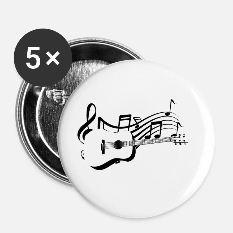 Classical guitar on musical notes score - Buttons small 1''/25 mm (5-pack) - white