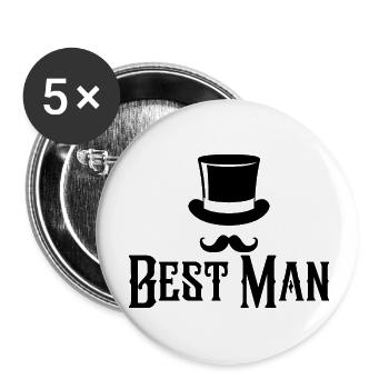 Meilleur homme Top Hat & Moustache Mens Enterrement de vie de garçon - Lot de 5 petits badges (25 mm) - blanc - Devant