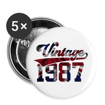 VINTAGE 1987 UK 39. GEBURTSTAG - Buttons klein 25 mm (5er Pack) - Weiß - Vorne
