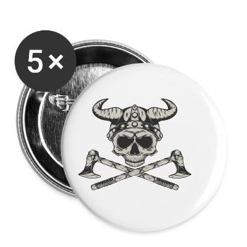 Viking Skull - Buttons small 1''/25 mm (5-pack) - white - Front