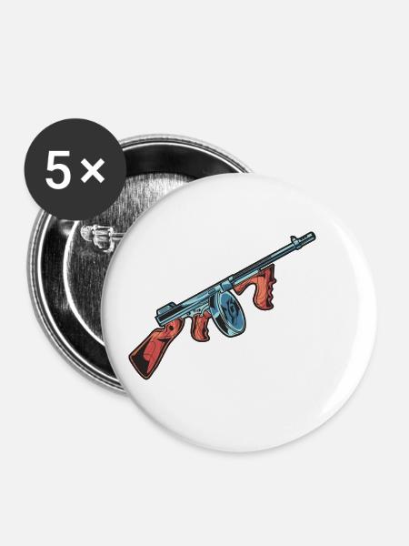 Maschinengewehr - Buttons klein 25 mm (5er Pack) - Weiß