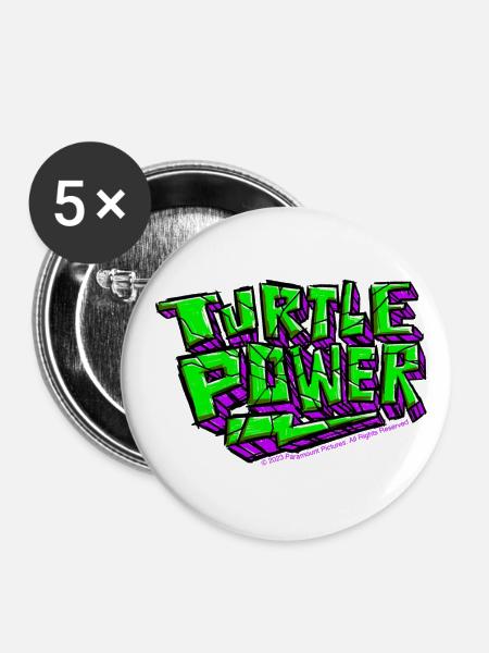 TMNT Mutant Mayhem Turtle Power With Flash - Buttons small 1''/25 mm (5-pack) - white