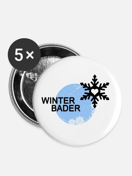 Winterbader Eisbader Winterschwimmen - Buttons klein 25 mm (5er Pack) - Weiß
