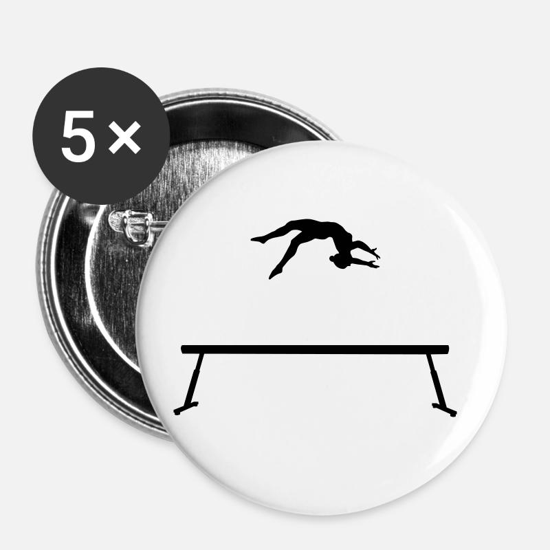 Turnen Sprung auf Schwebebalken - Buttons klein 25 mm (5er Pack) - Weiß