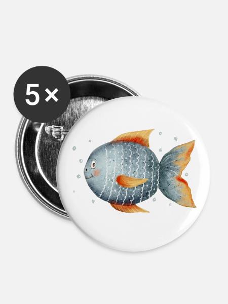 Süßer Fisch mit Blubberblasen - Buttons klein 25 mm (5er Pack) - Weiß