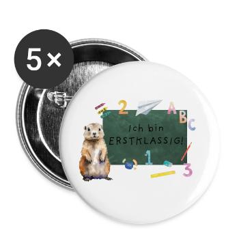 Schulanfang Murmeltier - Buttons klein 25 mm (5er Pack) - Weiß - Vorne