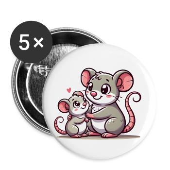 Loving Mouse Parent with Child - Buttons klein 25 mm (5er Pack) - Weiß - Vorne