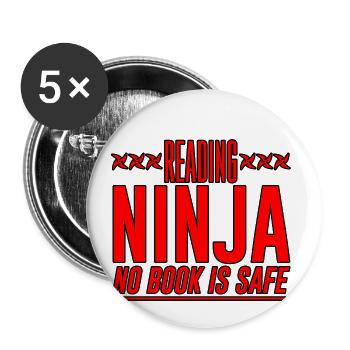 Reading Ninja, No Book Is Safe 2 - Buttons klein 25 mm (5er Pack) - Weiß - Vorne
