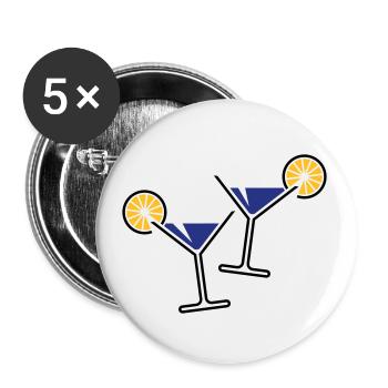 2 Cocktailgläser / Cocktail / Martini + (Blau) - Buttons klein 25 mm (5er Pack) - Weiß - Vorne