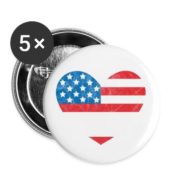 Amerika Flagge Herz - Buttons klein 25 mm (5er Pack) - Weiß - Vorne