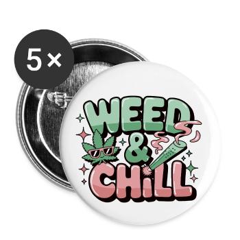 Weed & Chill – Chemise de stoner amusante sur Relaxed - Lot de 5 petits badges (25 mm) - blanc - Devant