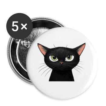 Schwarze Katze - Buttons klein 25 mm (5er Pack) - Weiß - Vorne