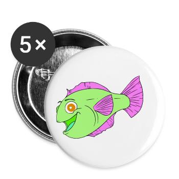 Poisson de bande dessinée mignon - Lot de 5 petits badges (25 mm) - blanc - Devant