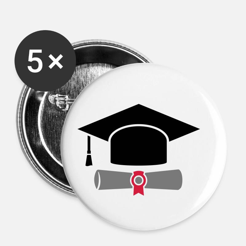 Doctor's hat with certificate - gift for graduation - Buttons small 1''/25 mm (5-pack) - white