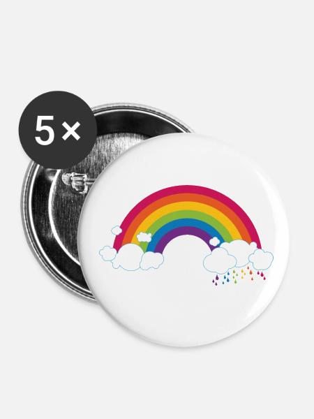 Regenbogen mit Wolke - Buttons klein 25 mm (5er Pack) - Weiß