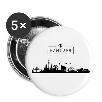 Skyline Ville hanséatique de Hambourg, HH, Ville, Allemagne - Lot de 5 petits badges (25 mm) - blanc - Devant