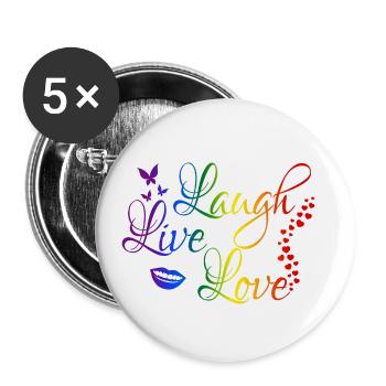 Laugh Live Love in LGBT Regenbogen Farben - Buttons klein 25 mm (5er Pack) - Weiß - Vorne
