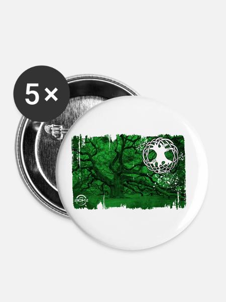 eiche mit lebensbaum grün - Buttons klein 25 mm (5er Pack) - Weiß