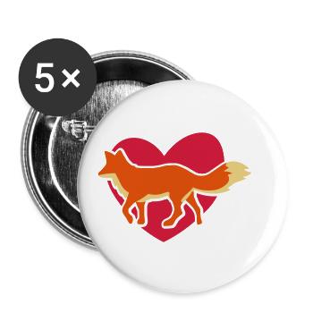 Fuchs auf Herz / fox heart / Geschenkidee Tiere - Buttons klein 25 mm (5er Pack) - Weiß - Vorne
